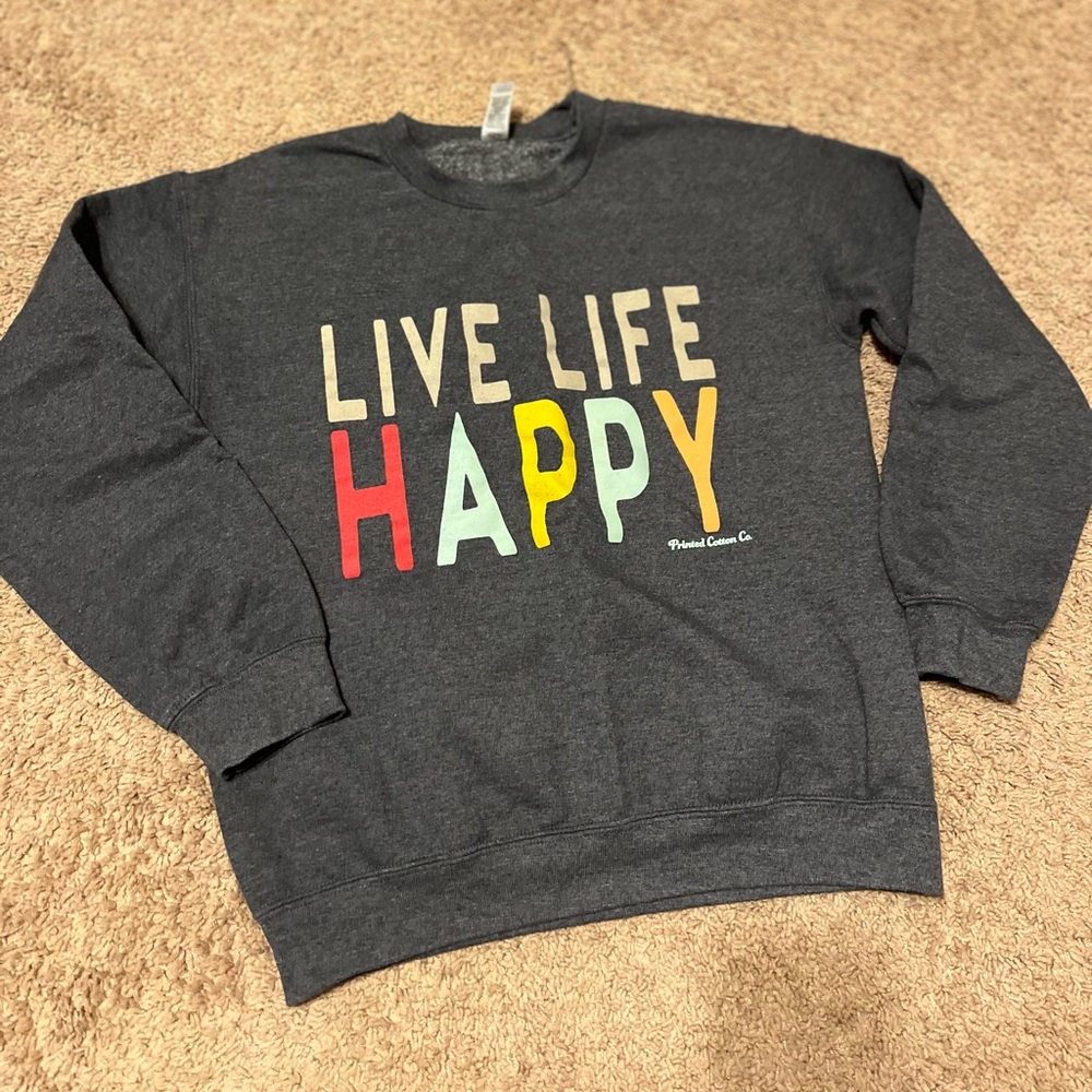 Gildan Charcoal 'Live Life Happy' Crewneck Sweater